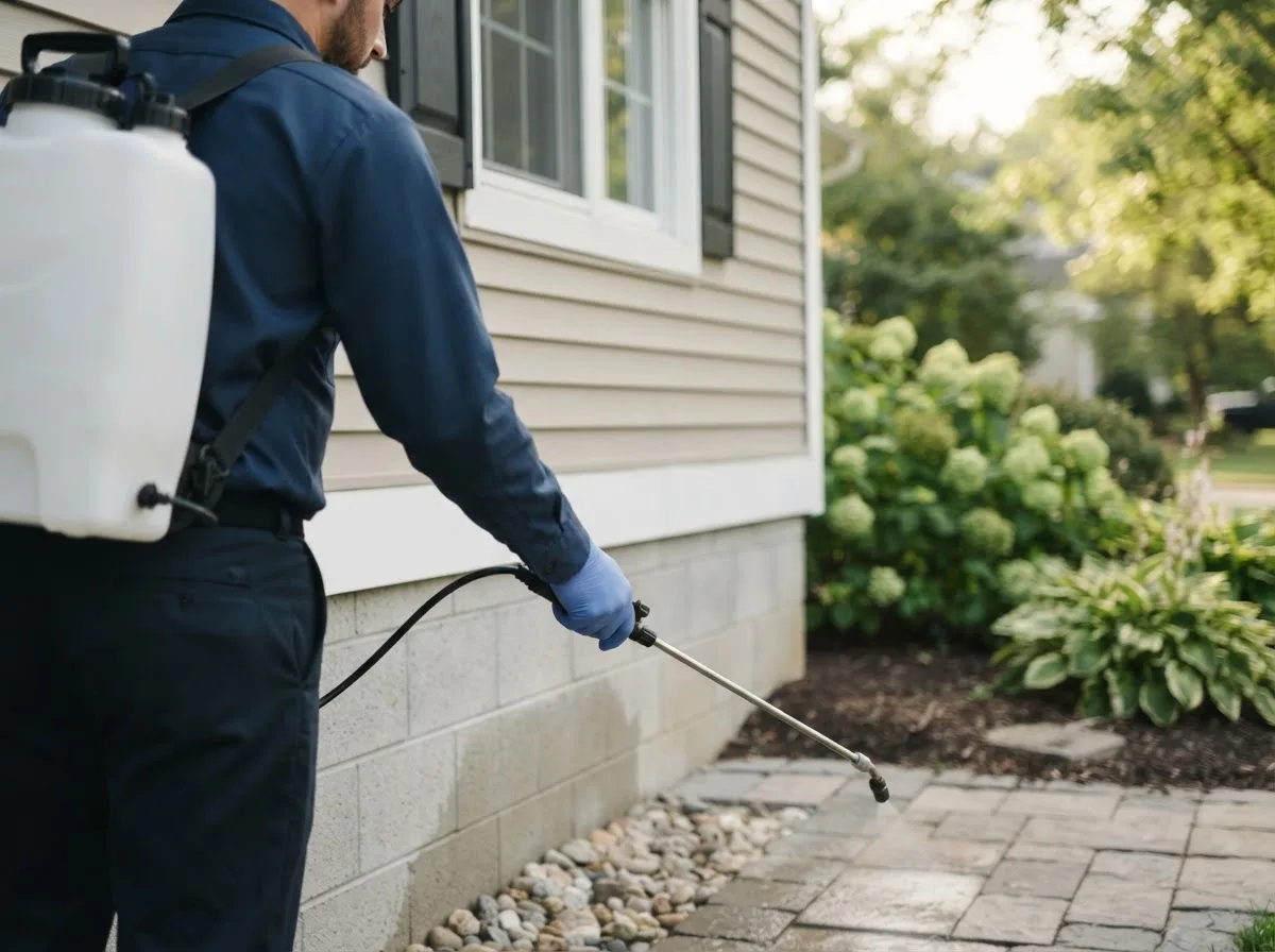 Pest control technician inspecting a home in Gentry, AR